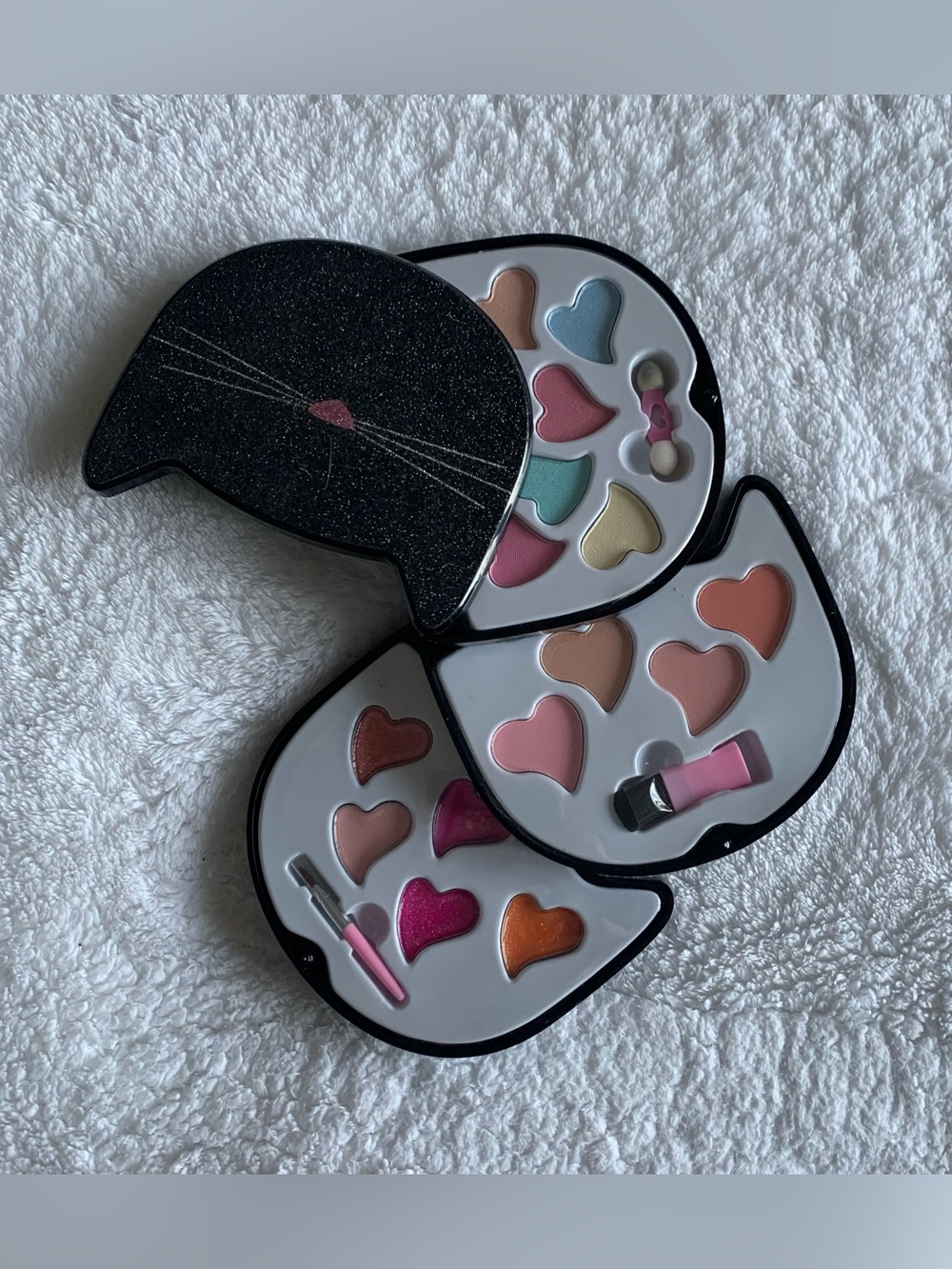 Claire’s Black Glitter Cat 3-Tier Multi-Layer Kids Makeup Palette